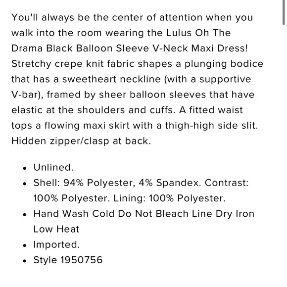 Lulu’s Oh The Drama Black Balloon Sleeve V-Neck Maxi Dress in Black Size Small - Picture 13 of 14